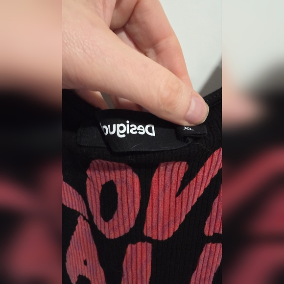 Desigual Black Top with Red Accents - Picture 3 of 4